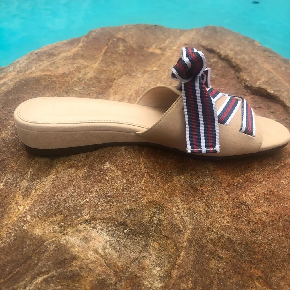 J. Crew Mini Wedge Slides with Lace-Up Ribbon NWOT